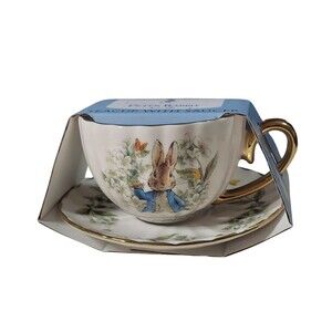 Peter Rabbit Porcelain Tea Cup & Saucer Set Floral Painted Collectible